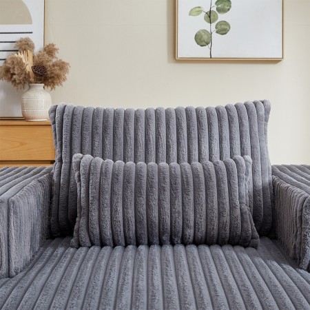 Corduroy lazy sofa With 3 back pillows,Comfy Sofa- Deep Seat Couch for Living Room,Club (Dark Gray)