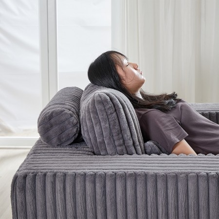 Corduroy lazy sofa With 3 back pillows,Comfy Sofa- Deep Seat Couch for Living Room,Club (Dark Gray)