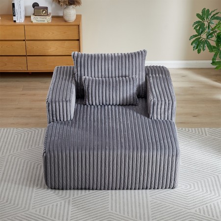 Corduroy lazy sofa With 3 back pillows,Comfy Sofa- Deep Seat Couch for Living Room,Club (Dark Gray)