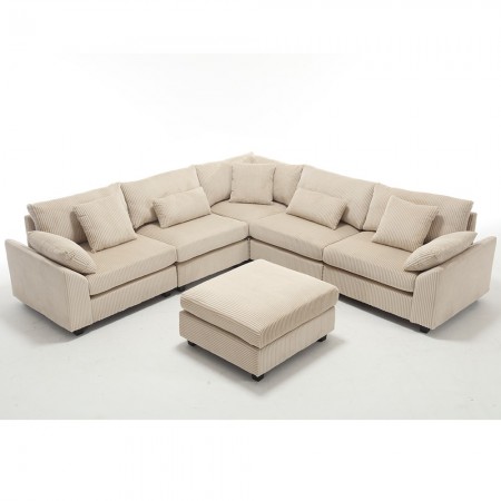 Corduroy, Beige Oversized Modular Sectional Sofa Couch