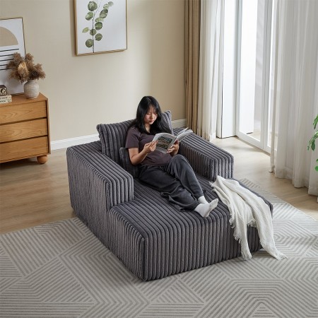 Corduroy lazy sofa With 3 back pillows,Comfy Sofa- Deep Seat Couch for Living Room,Club (Dark Gray)