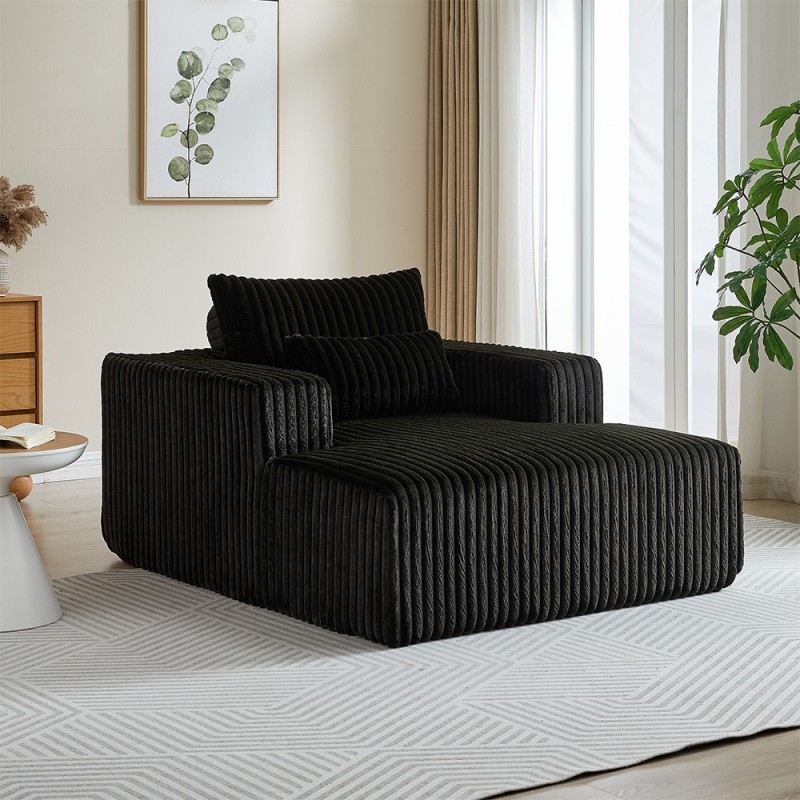 Corduroy lazy sofa With 3 back pillows,Comfy Sofa- Deep Seat Couch for Living Room,Club (Black)