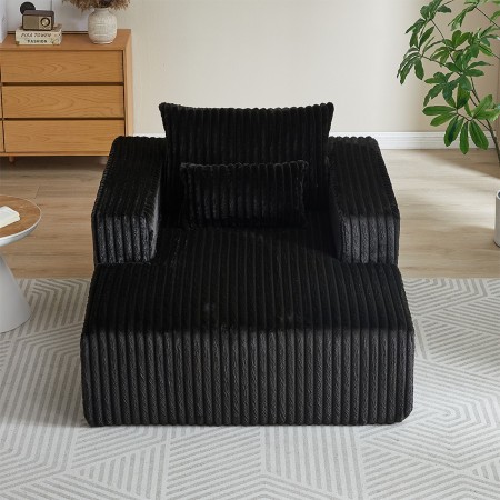 Corduroy lazy sofa With 3 back pillows,Comfy Sofa- Deep Seat Couch for Living Room,Club (Black)