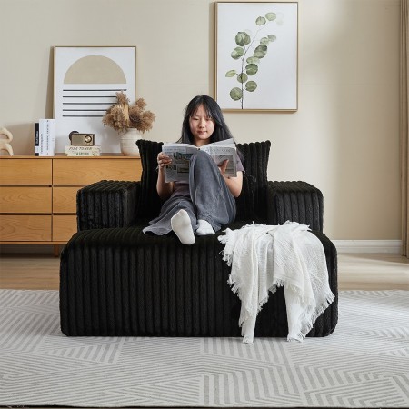 Corduroy lazy sofa With 3 back pillows,Comfy Sofa- Deep Seat Couch for Living Room,Club (Black)