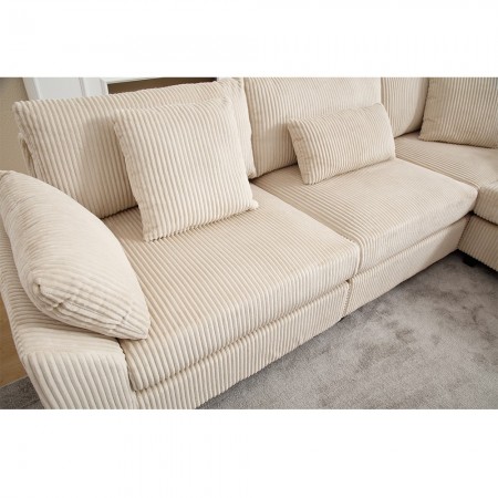 Corduroy, Beige Oversized Modular Sectional Sofa Couch