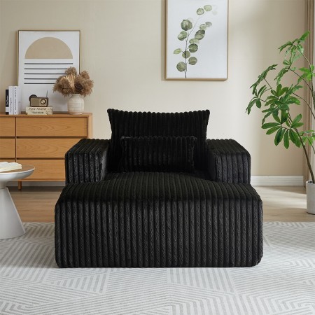 Corduroy lazy sofa With 3 back pillows,Comfy Sofa- Deep Seat Couch for Living Room,Club (Black)