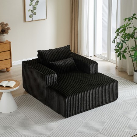 Corduroy lazy sofa With 3 back pillows,Comfy Sofa- Deep Seat Couch for Living Room,Club (Black)