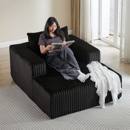 Corduroy lazy sofa With 3 back pillows,Comfy Sofa- Deep Seat Couch for Living Room,Club (Black)