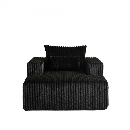 Corduroy lazy sofa With 3 back pillows,Comfy Sofa- Deep Seat Couch for Living Room,Club (Black)