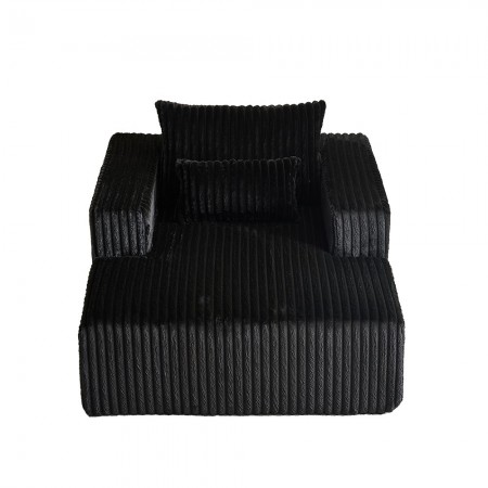 Corduroy lazy sofa With 3 back pillows,Comfy Sofa- Deep Seat Couch for Living Room,Club (Black)