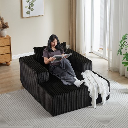 Corduroy lazy sofa With 3 back pillows,Comfy Sofa- Deep Seat Couch for Living Room,Club (Black)