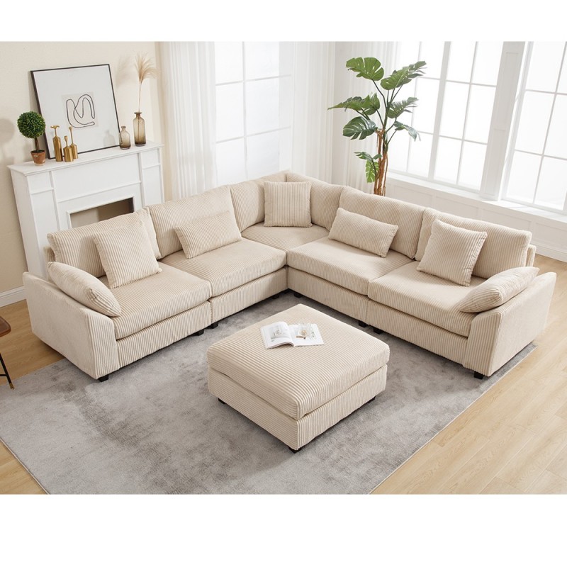 Corduroy, Beige Oversized Modular Sectional Sofa Couch