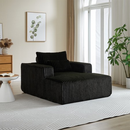Corduroy lazy sofa With 3 back pillows,Comfy Sofa- Deep Seat Couch for Living Room,Club (Black)