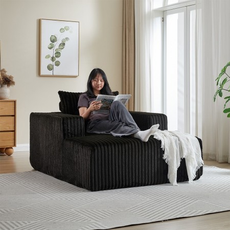 Corduroy lazy sofa With 3 back pillows,Comfy Sofa- Deep Seat Couch for Living Room,Club (Black)