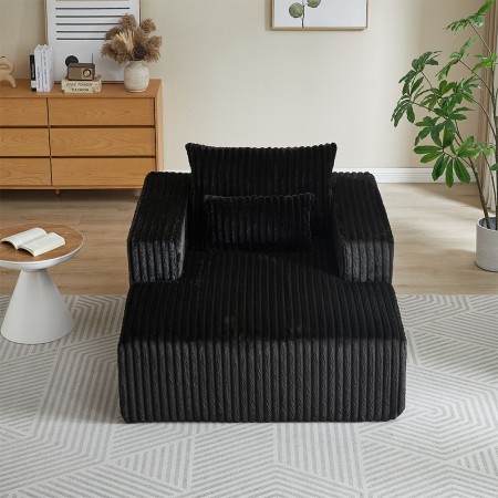 Corduroy lazy sofa With 3 back pillows,Comfy Sofa- Deep Seat Couch for Living Room,Club (Black)