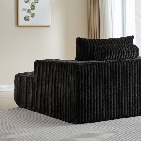 Corduroy lazy sofa With 3 back pillows,Comfy Sofa- Deep Seat Couch for Living Room,Club (Black)