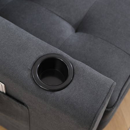 3-in-1 Upholstered Futon Sofa Bed W/Side Pockets and Cup Holder Dark Gray